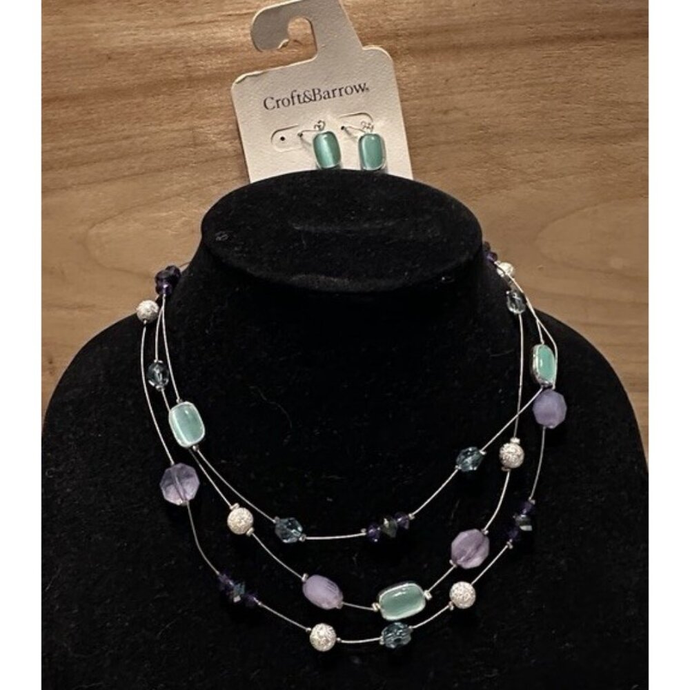 NWT CROFT & BARROW  Beaded NECKLACE  Drop Hook EARRING SET Nickel Free
